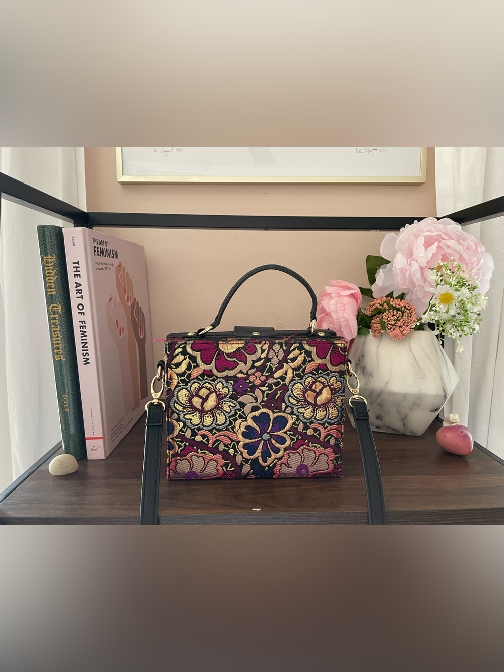 Free People Floral Embroidered Top-Handle Satchel in Black and Multicolor - Picture 2 of 3